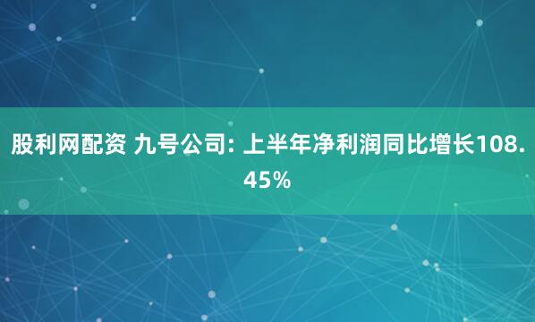 股利网配资 九号公司: 上半年净利润同比增长108.45%